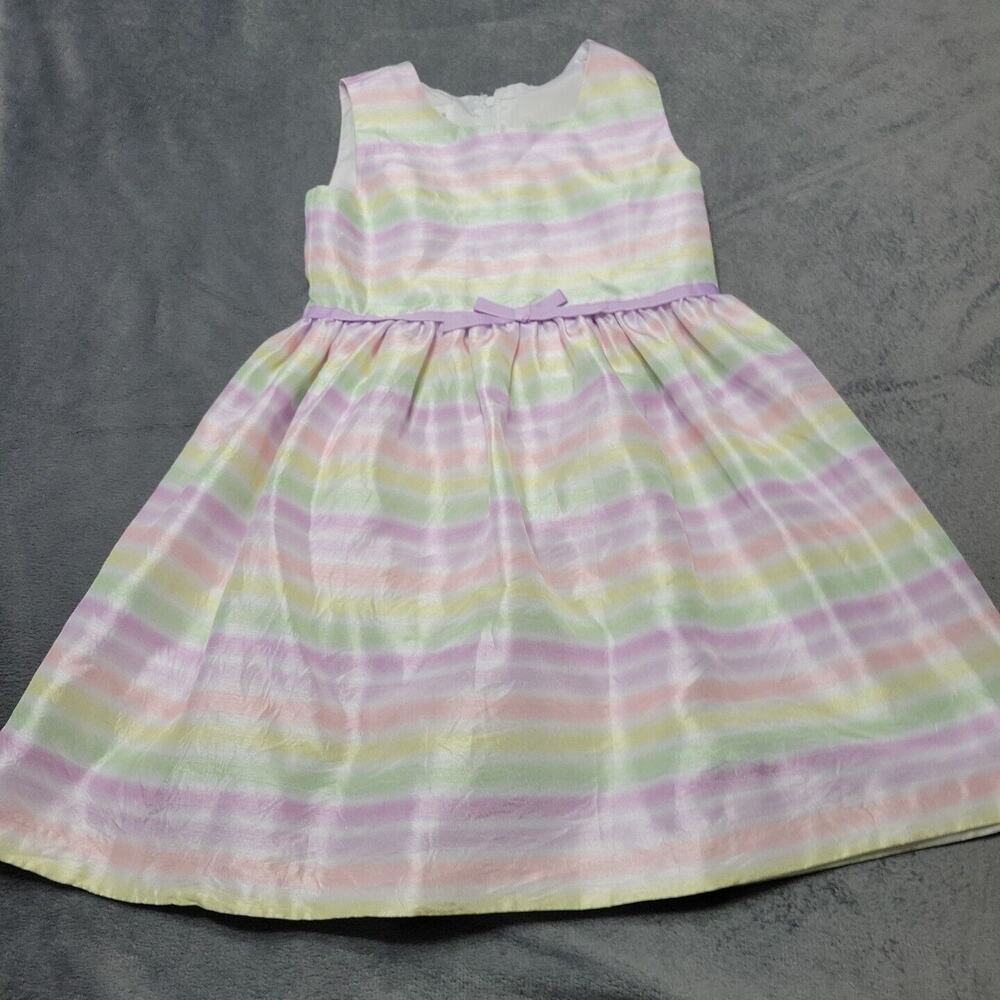 Bonnie Jean Dress Girls 5t White Green Purple Striped Fitted Lined Midi Back Zip